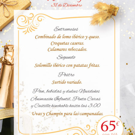 Menu Nochevieja Cotillon y Barra Libre Para niños